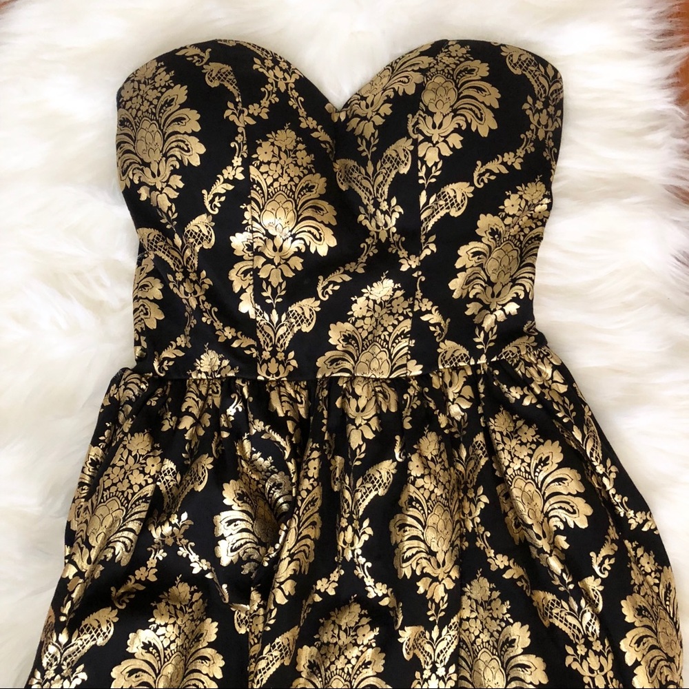 Black and Gold Strapless Dress